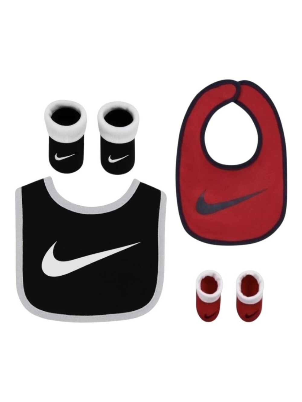 2 Pack - Nike 0-6 Months Baby Boy Newborn Bib & Booties Set Black/Red Infant